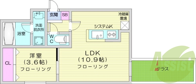 1LDK、エアコン、都市ガス、ネット無料