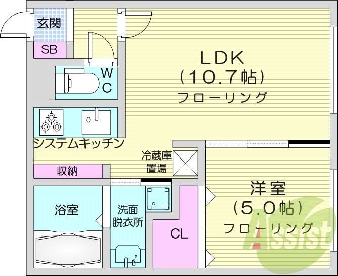 1LDK、エアコン、都市ガス、ペット可、ネット無料