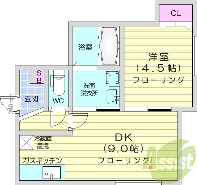 1LDK、エアコン、灯油暖房、バストイレ別