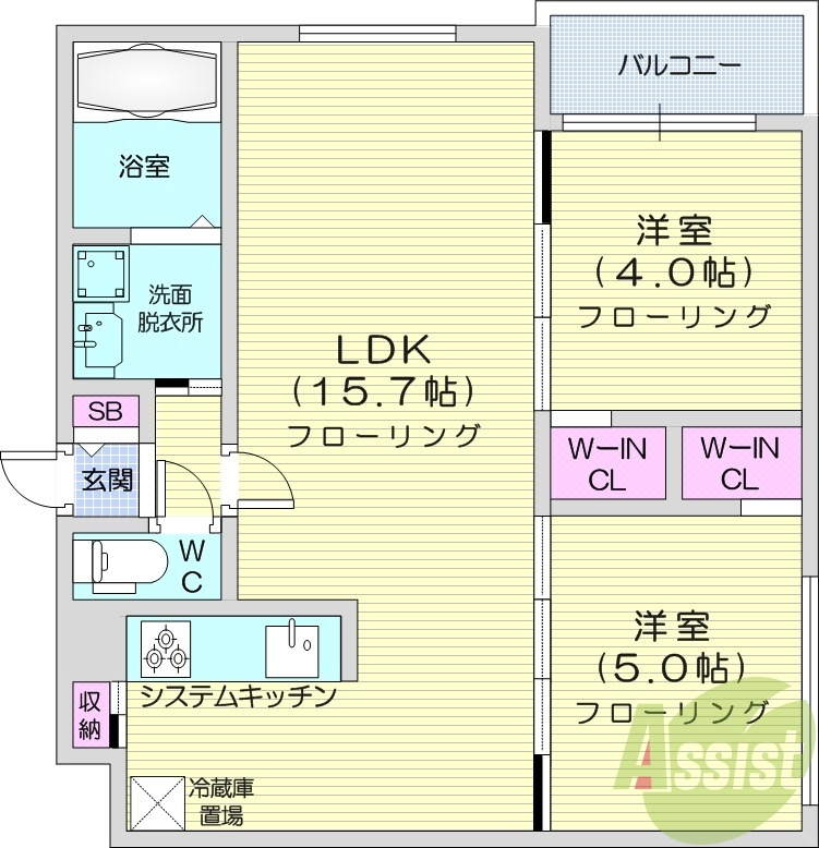 2LDK、エアコン、都市ガス、ペット飼育可