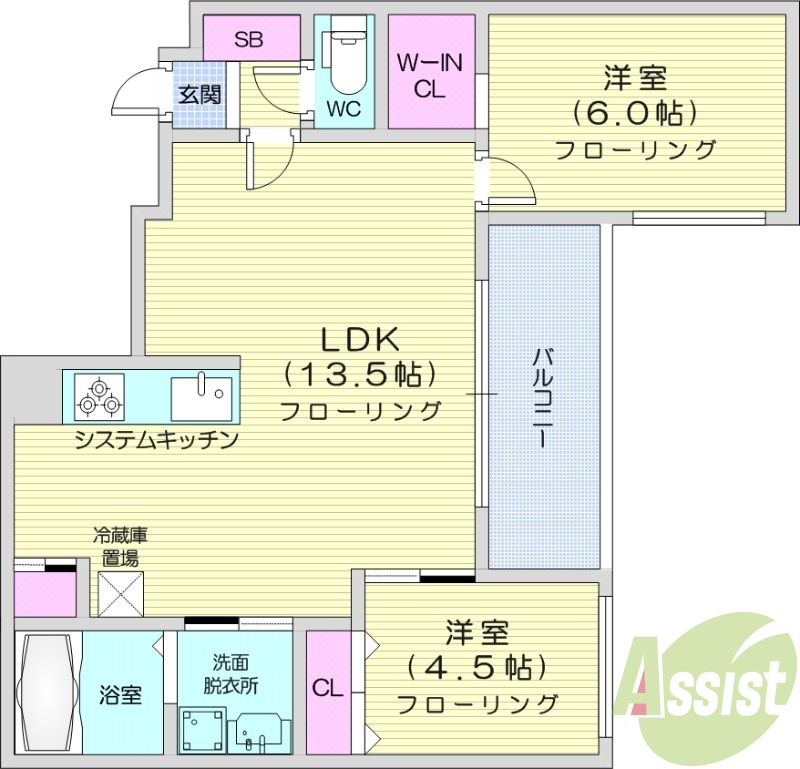 2LDK、エアコン、都市ガス、ペット飼育可