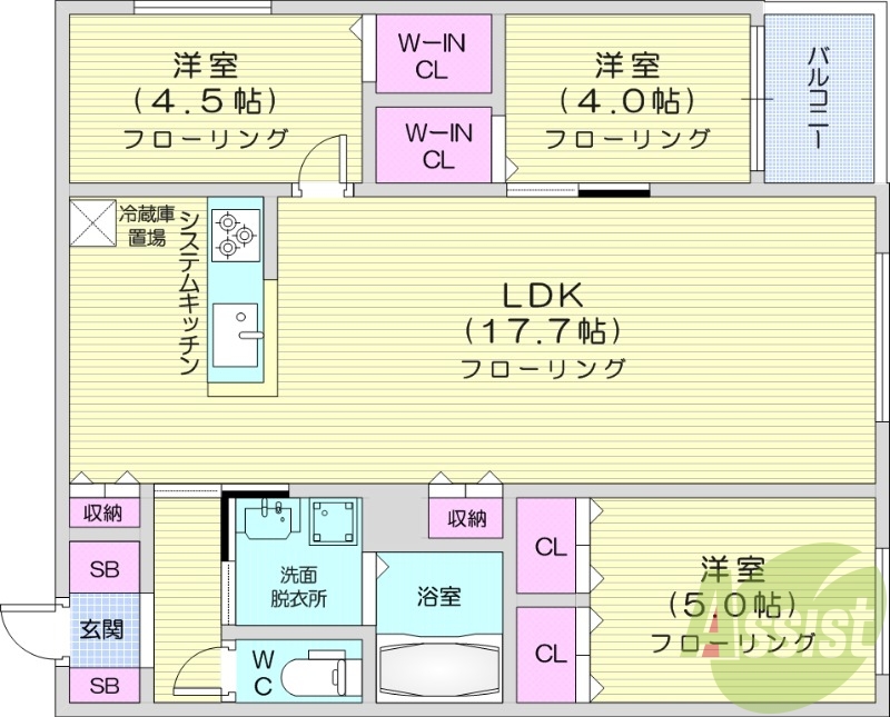 3LDK、エアコン、都市ガス、ペット飼育可