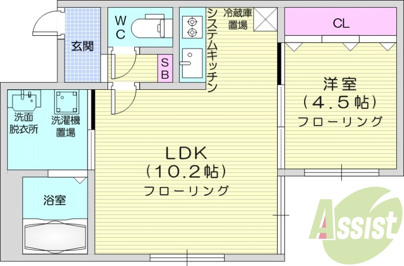 1LDK、オートロック、ネット無料、エアコン、バストイレ別