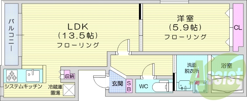 1LDＫ、エアコン、システムキッチン、ペット可