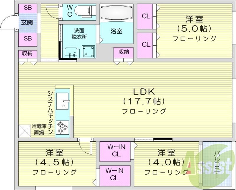 3LDK、エアコン、都市ガス、ペット飼育可