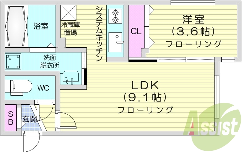 1LDＫ、エアコン、システムキッチン、ペット可