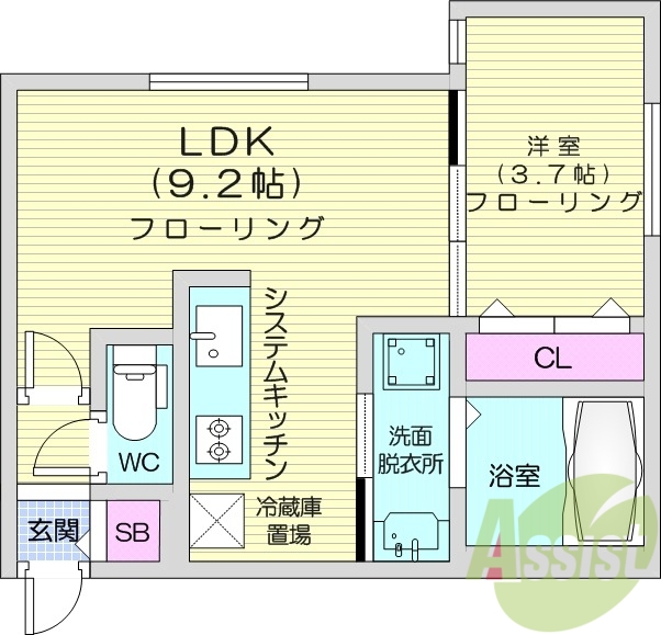 1LDＫ、エアコン、システムキッチン、ペット可