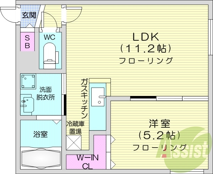 1LDK、エアコン、都市ガス、宅配BOX