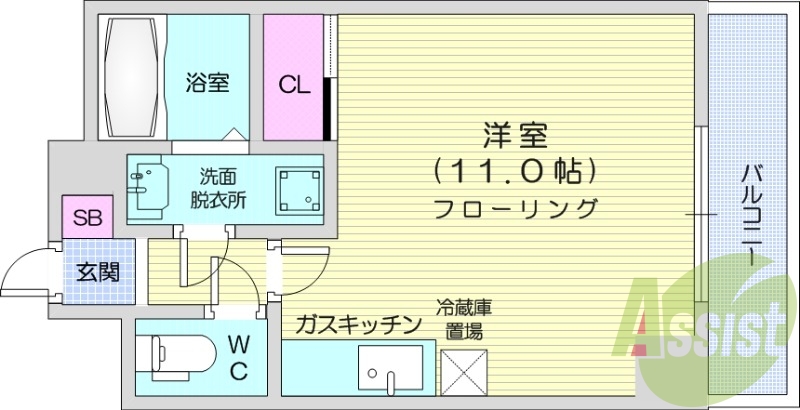 1R、エアコン、独立洗面台、バストイレ別