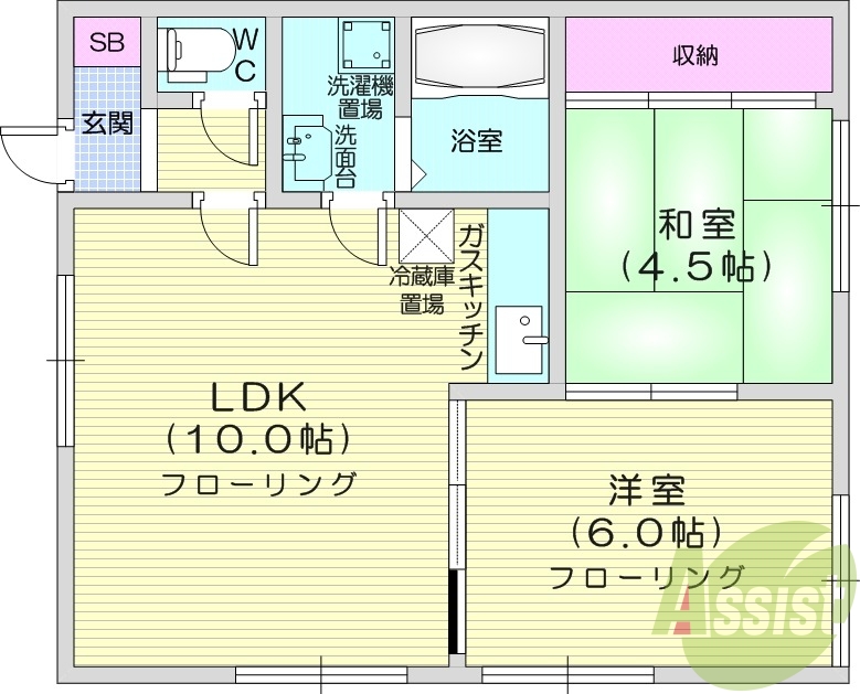 2LDK、灯油暖房、灯油給湯、独立洗面台