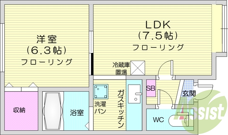 1LDK、灯油暖房、バストイレ別、独立型キッチン