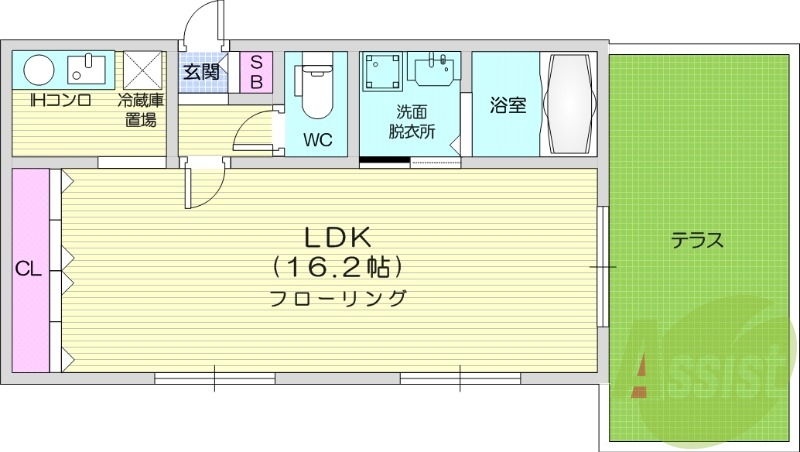 1K、エアコン、追い焚き、独立洗面台、バス・トイレ別