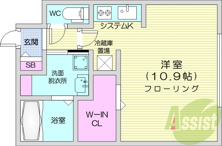 1K、エアコン、システムキッチン、ネット無料