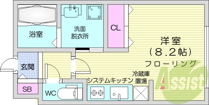 1K、エアコン、システムキッチン、ネット無料