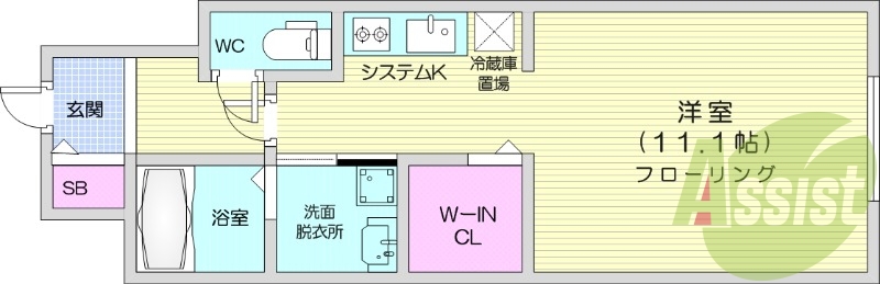 1K、エアコン、システムキッチン、ネット無料