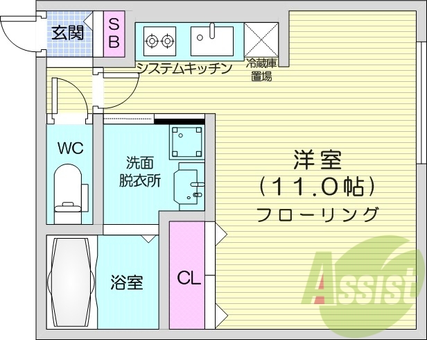 1K、エアコン、システムキッチン、ネット無料