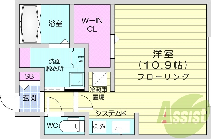 1K、エアコン、システムキッチン、ネット無料