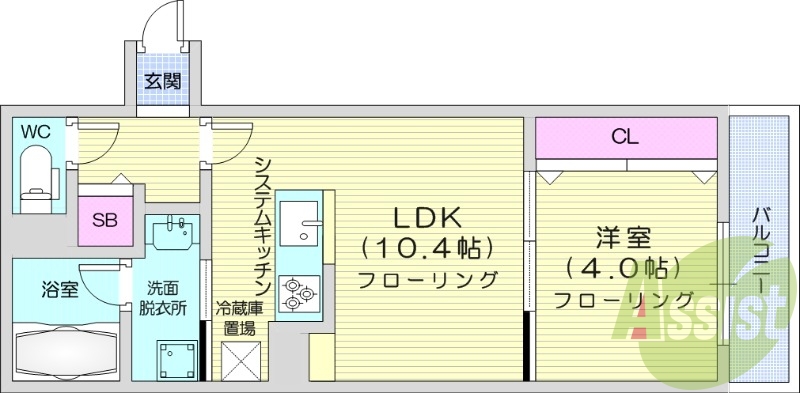 1LDK、エアコン、都市ガス、システムキッチン