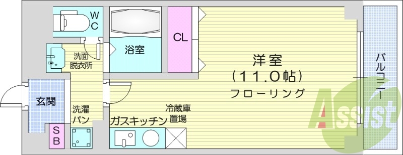 1K、バストイレ別、エアコン、TVインターホン