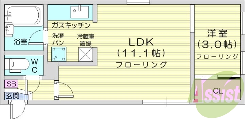 1LDK、ネット無料、最上階、角部屋
