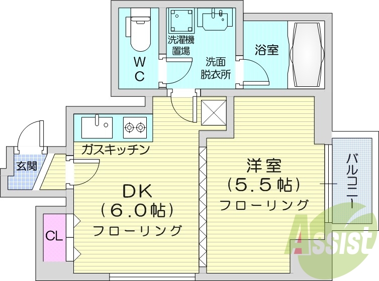 1DK、エアコン、オートロック、独立洗面台