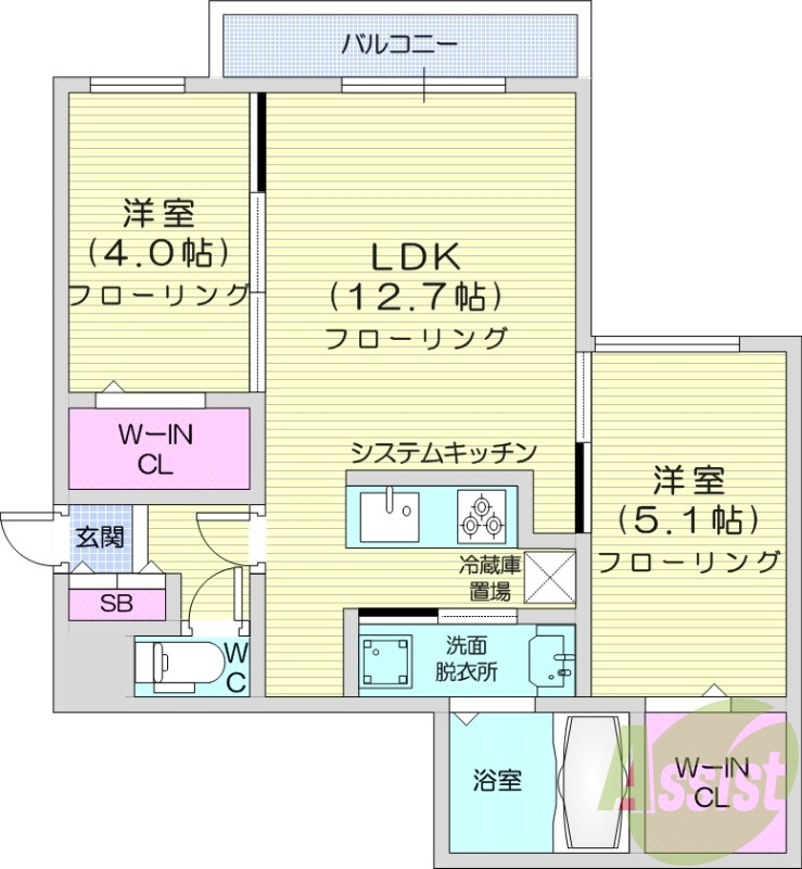 2LDK、エアコン、都市ガス、追い焚き
