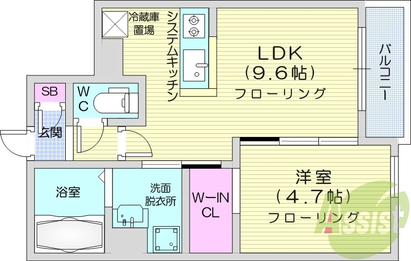 1ＬＤＫ、エアコン、都市ガス、システムキッチン
