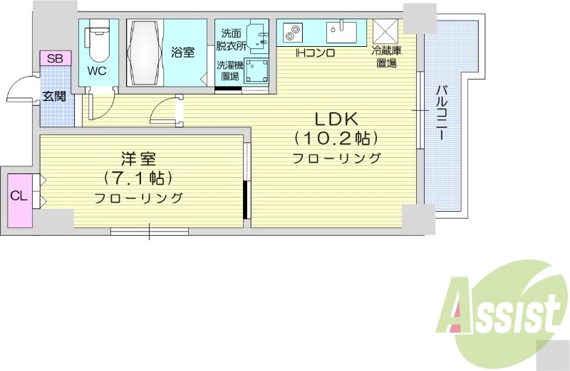 1LDK、クローゼット、システムキッチン、バルコニー