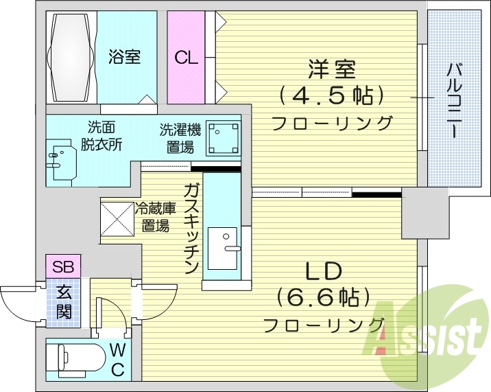 1LDK、クローゼット、モニター付きインターホン、独立洗面台