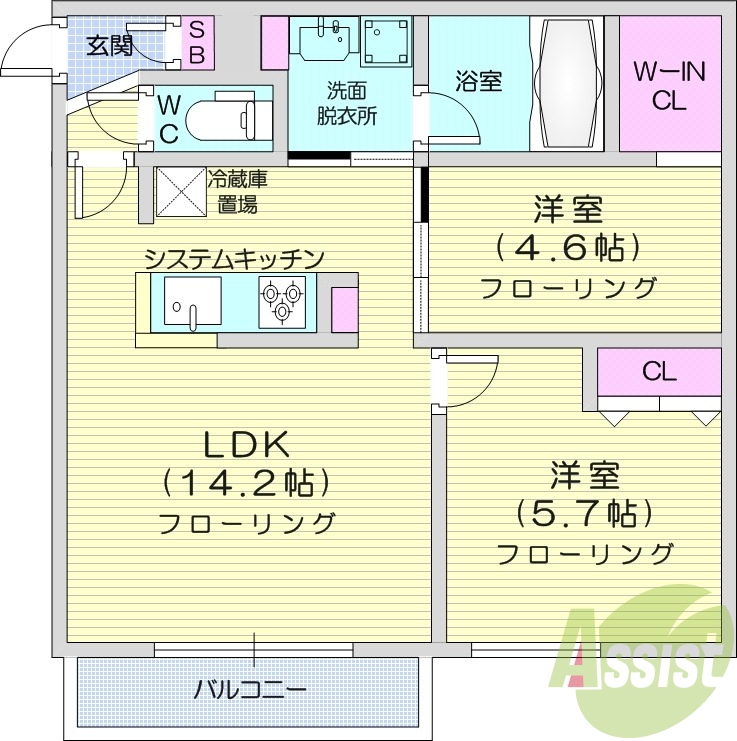 2ＬＤＫ、エアコン、都市ガス、システムキッチン