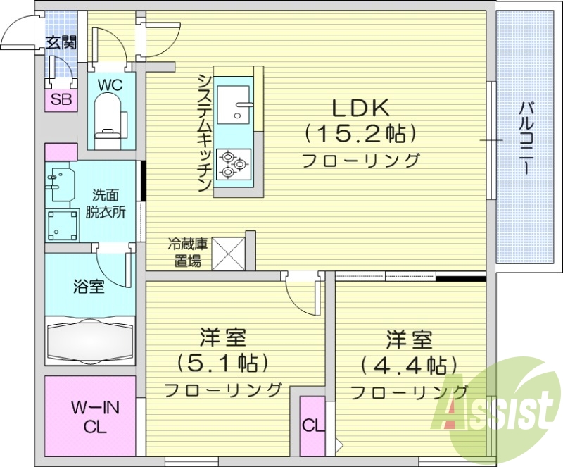 2ＬＤＫ、エアコン、都市ガス、システムキッチン