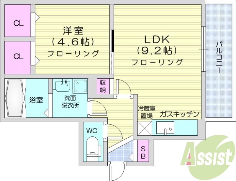1LDK、エアコン、浴室乾燥機、灯油暖房、独立洗面台