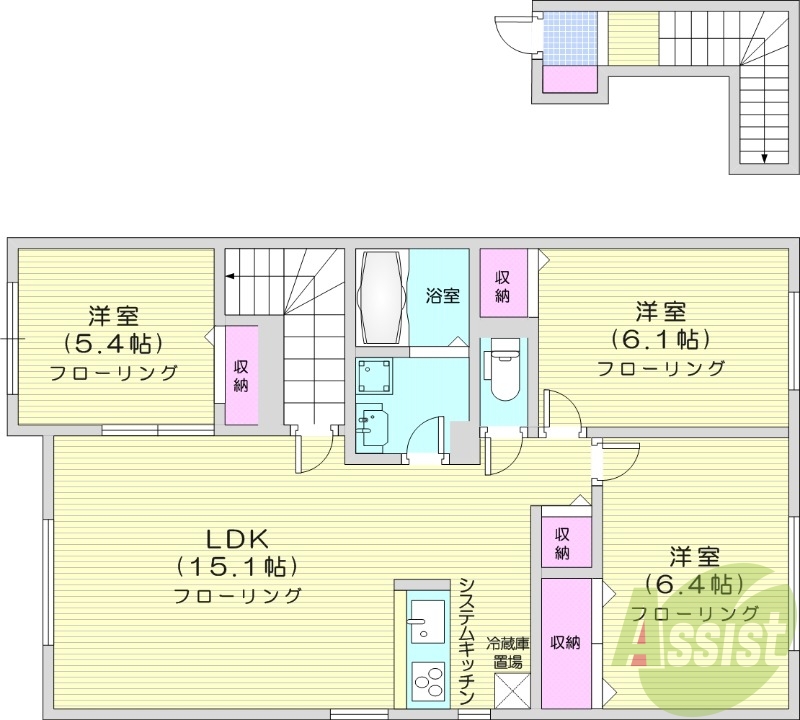 3LDK、オール電化、角部屋、最上階、トランクルーム