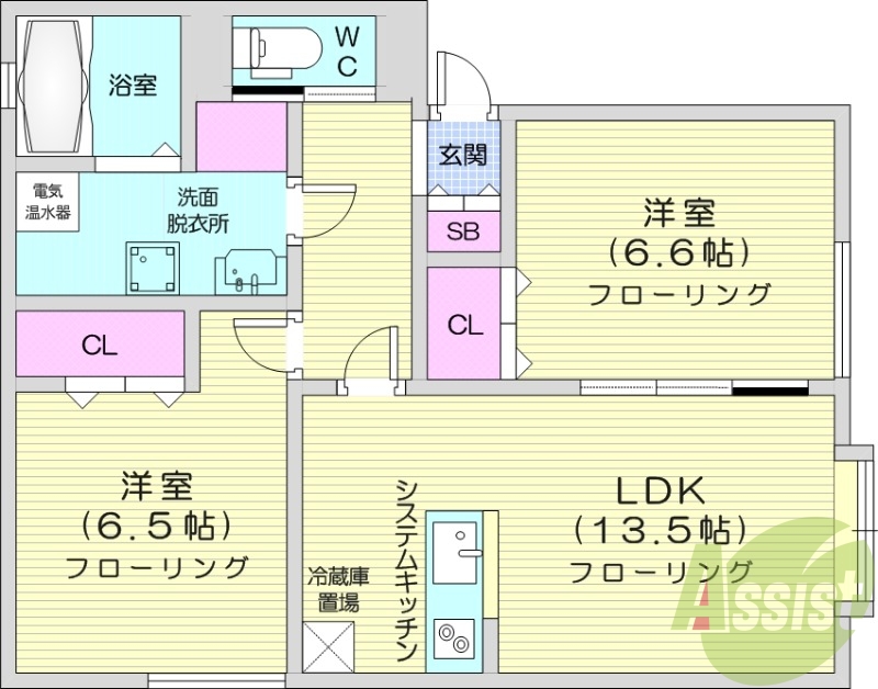 2LDK、オール電化、角部屋、最上階、トランクルーム
