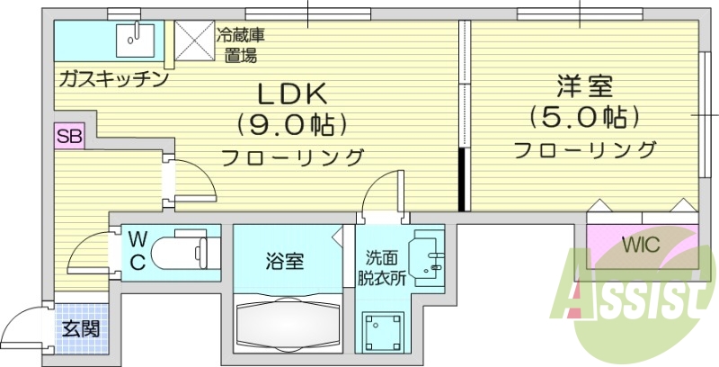 1LDK、エアコン、灯油暖房、独立洗面台