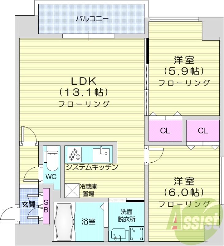 2LDK、エアコン、灯油暖房、ネット無料