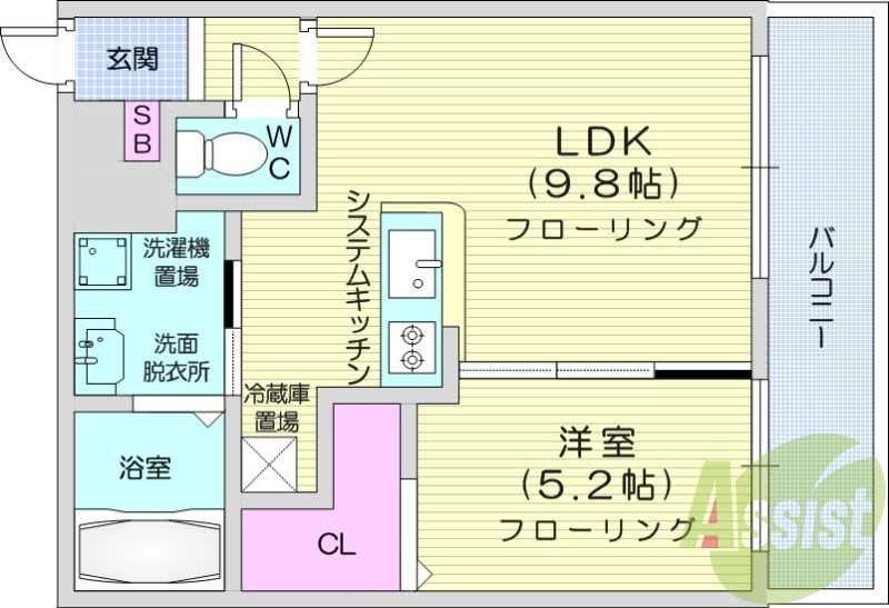 1LDK、クローゼット、システムキッチン、灯油暖房