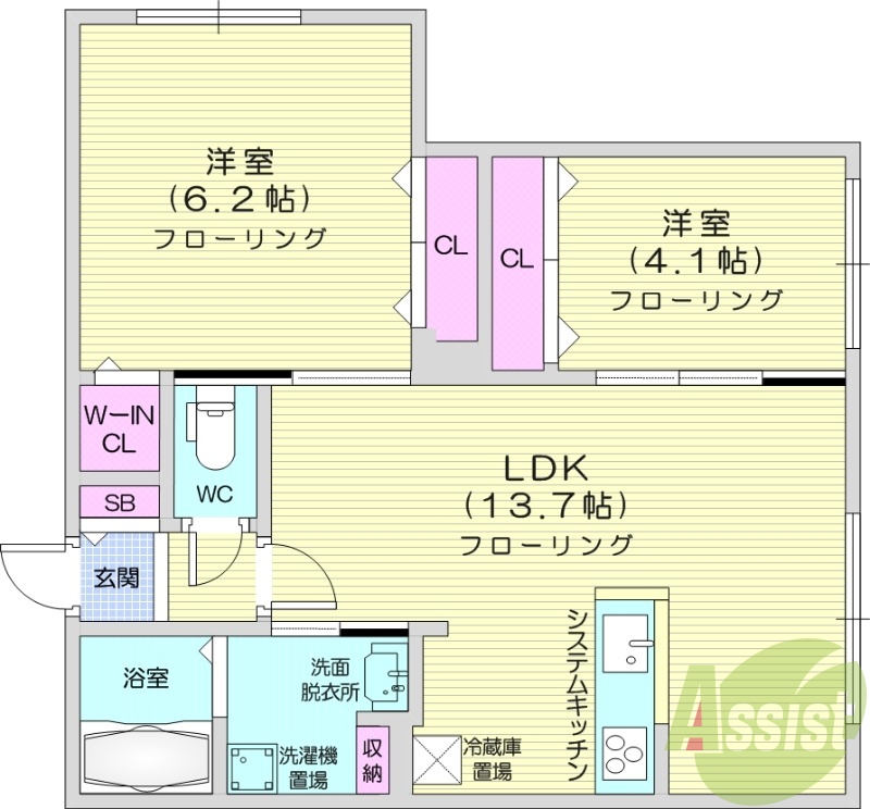 2LDK、都市ガス、エアコン、追い焚き、浴室乾燥機