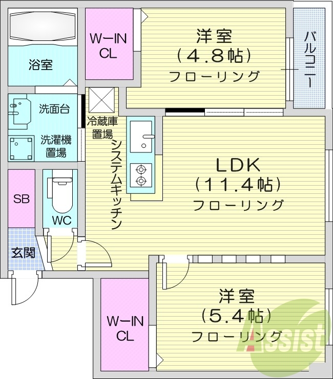 ２LDK、対面システムキッチン、エアコン、ペット相談可
