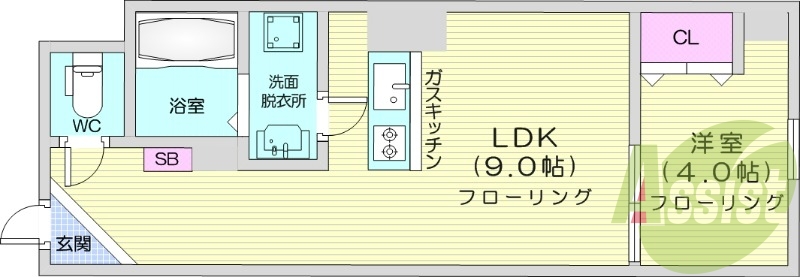 1LDK、オール電化、バストイレ別、宅配ボックス