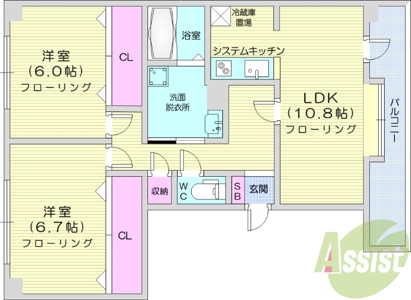 2LDK、オール電化、エアコン、オートロック