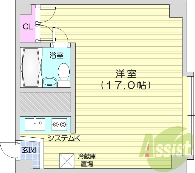 1R、都市ガス、エレベーター、洗面台