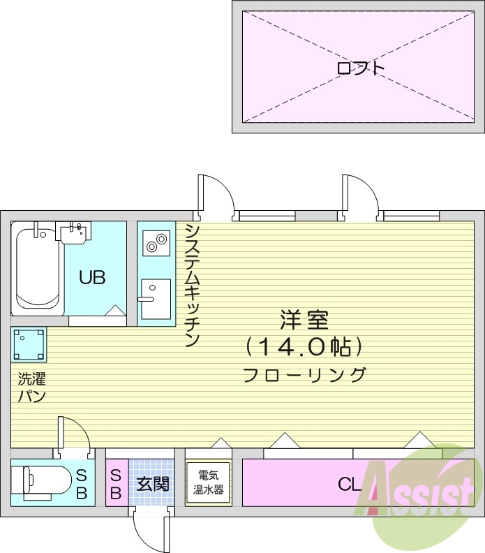 1R、オートロック、オール電化、バストイレ別
