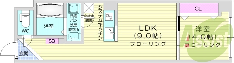 1LDK、オール電化、バストイレ別、宅配ボックス