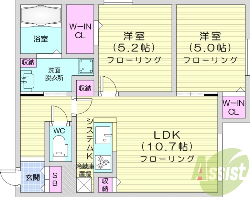 2ＬＤＫ、エアコン、都市ガス、システムキッチン