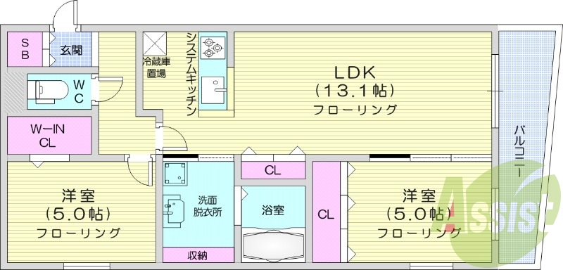 2ＬＤＫ、エアコン、都市ガス、システムキッチン