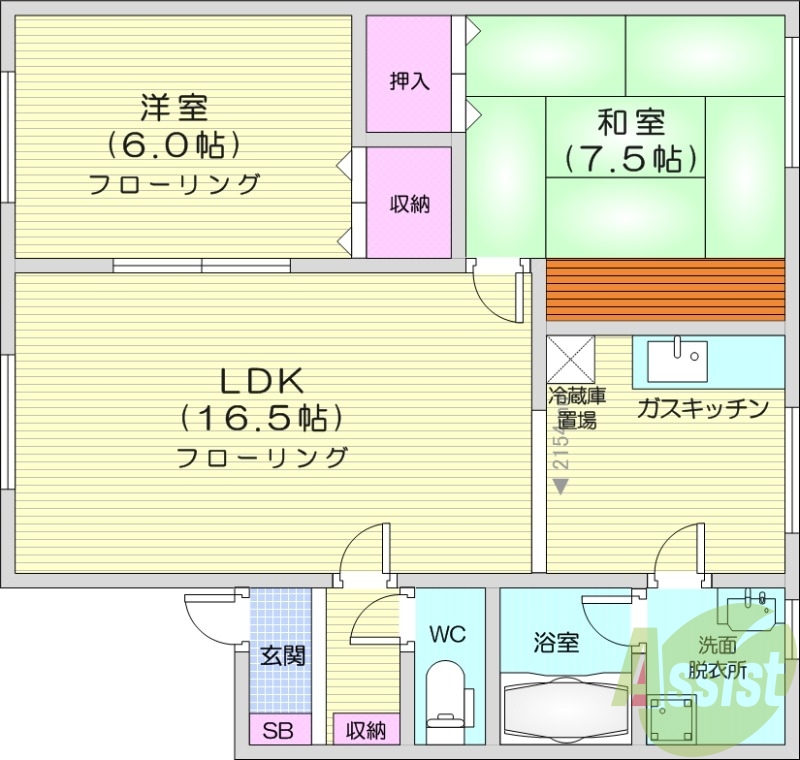 2LDK、独立洗面台、トランクルーム、バストイレ別