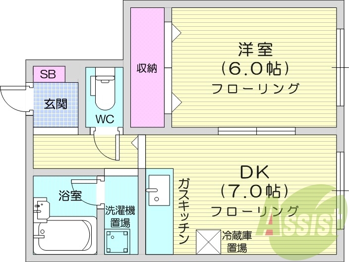 1DK、浴室乾燥機、都市ガス、ネット無料