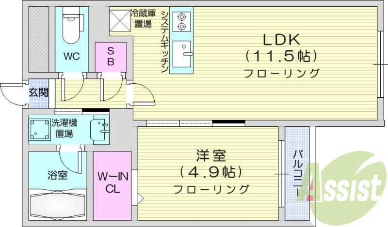 1LDK、都市ガス、エアコン、追い焚き、システムキッチン