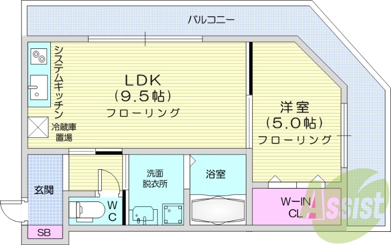 1LDK、都市ガス、システムキッチン、オートロック